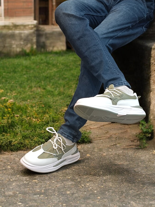 Aces Gravity Athletic Sneaker Two Tone White and Olive Green for Men