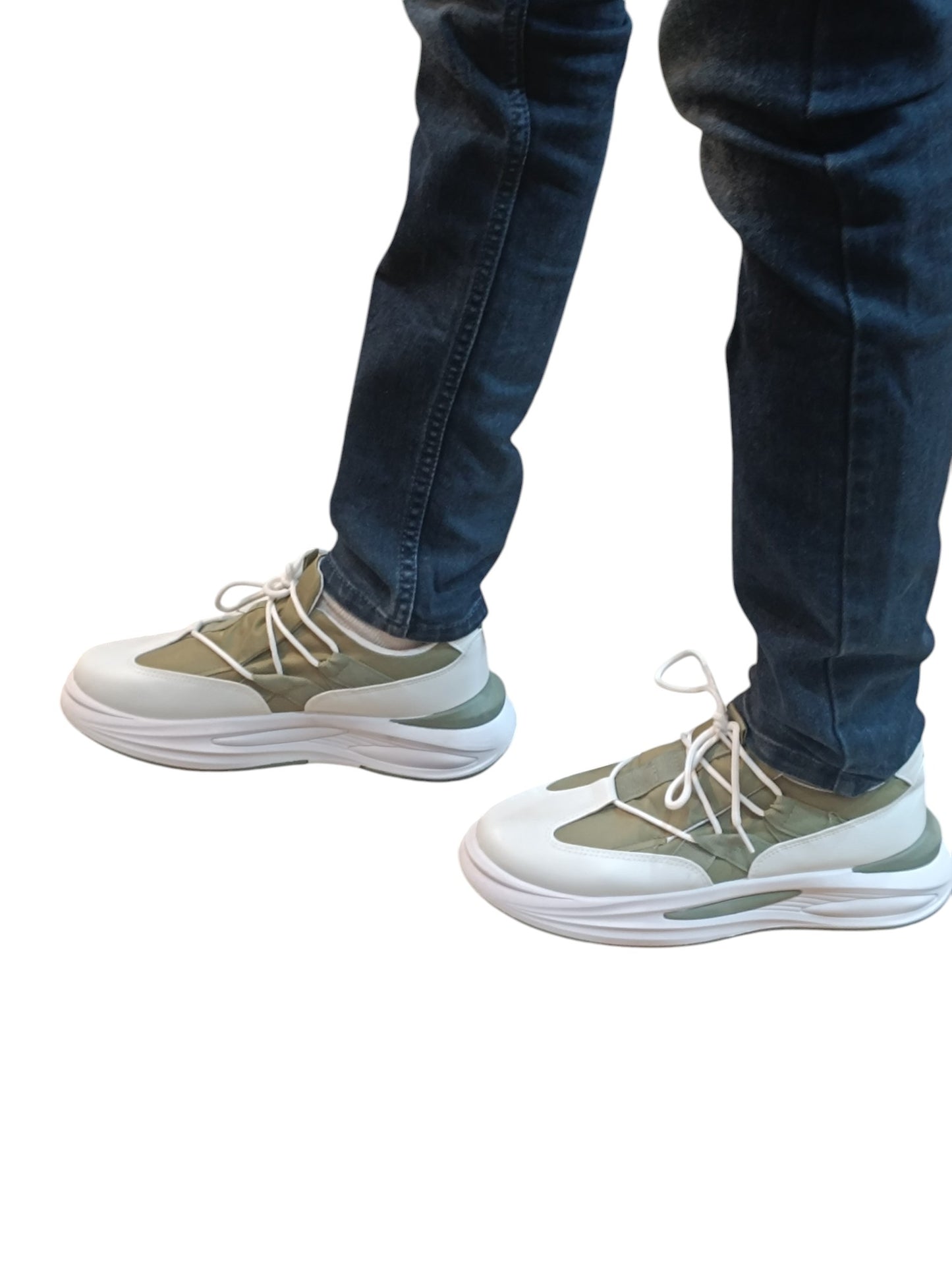 Aces Gravity Athletic Sneaker Two Tone White and Olive Green for Men