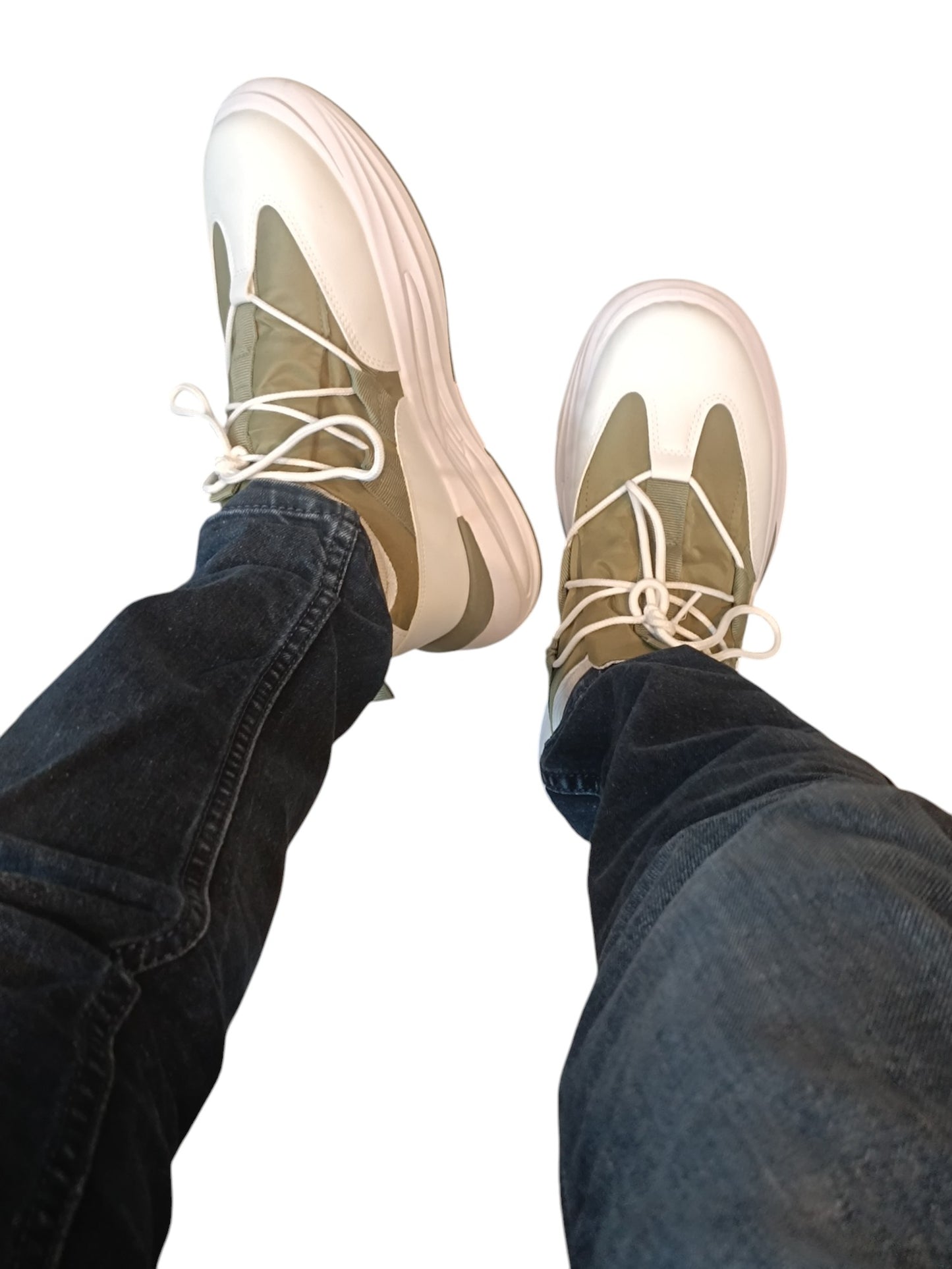 Aces Gravity Athletic Sneaker Two Tone White and Olive Green for Men