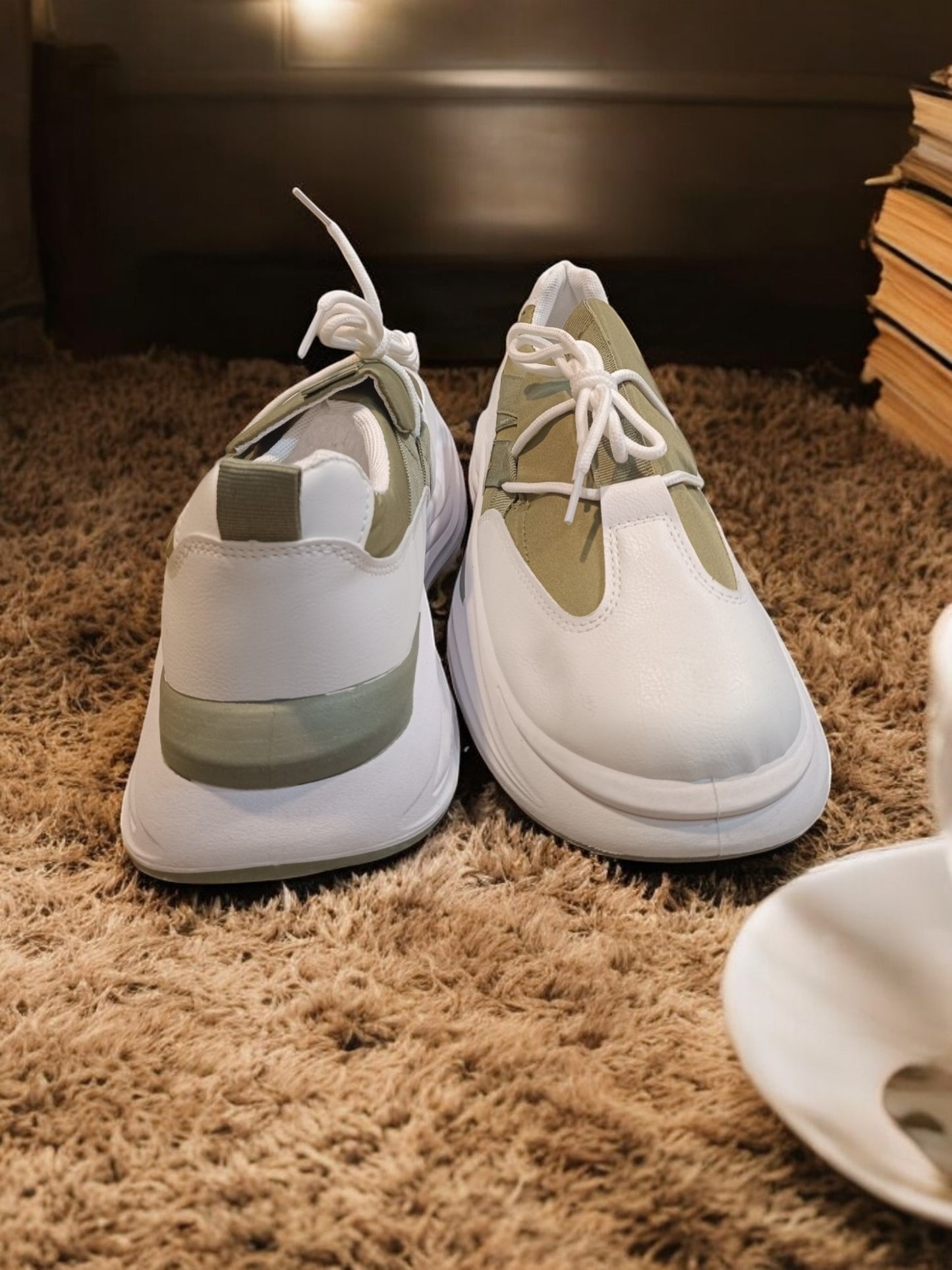 Aces Gravity Athletic Sneaker Two Tone White and Olive Green for Men