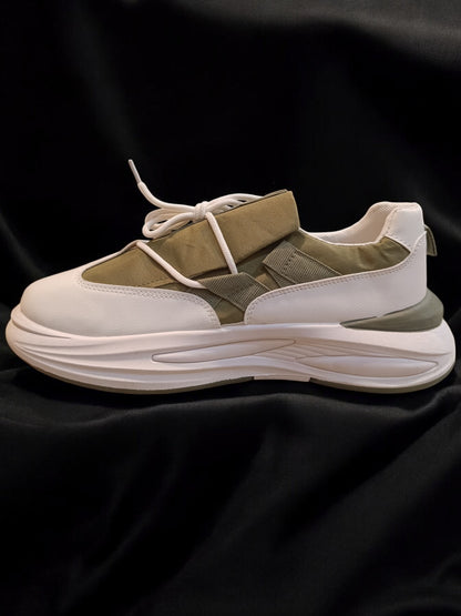 Aces Gravity Athletic Sneaker Two Tone White and Olive Green for Men